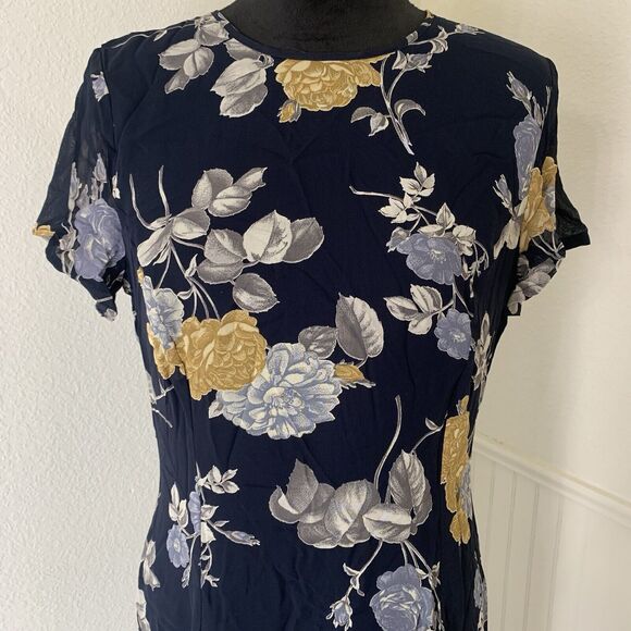 Laura Ashley Vintage Dress Short Sleeve Lined Blue Floral Midi Sz 8‎ - Picture 4 of 9